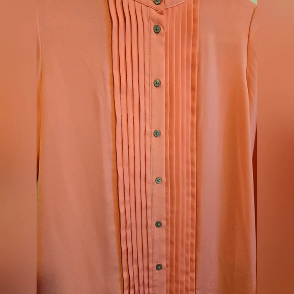Banana Republic Dillon Bow Pink Pleated Front Button Shirt Fluted Sleeve Cuff XS - Picture 2 of 8